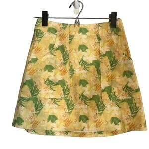 ASTR The Label Women’s Yellow Multicolor Floral Leaf Print Mini Skirt Size Small